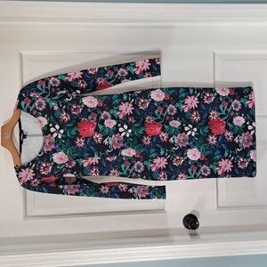 Project Runway Blk Floral Bodycon Stretch Stylish Midi Long Sleeve Fitted Dress